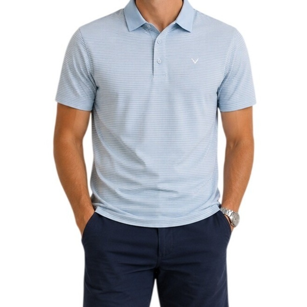 Callaway Light Blue Striped Golf Polo Shirt Men's XL